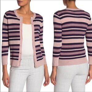 Halogen Nordstrom Stripe Crewneck Cardigan Sweater